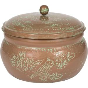 Bird Motif Copper Finish Hose Holder with Lid HHEBR