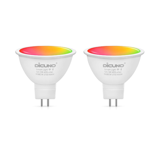 DiCUNO MR16 Smart Bulb Alexa, RGBCW Color Changing GU5.3 Light Bulb Compatible with Google Home, Dimmable with App, AC/DC 12V, 110° Beam Angle 40W 400LM, 2.4GHz WiFi, Landscape Light,