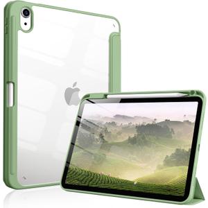 Case for iPad Air 11 Inch M4/M3/M2 2026/2025/2024, iPad Air 5th/4th Generation 10.9 Inch 2022/2020 with Pencil Holder, Auto Sleep/Wake, Shockproof Cover with Clear Back Shell (Light Green)