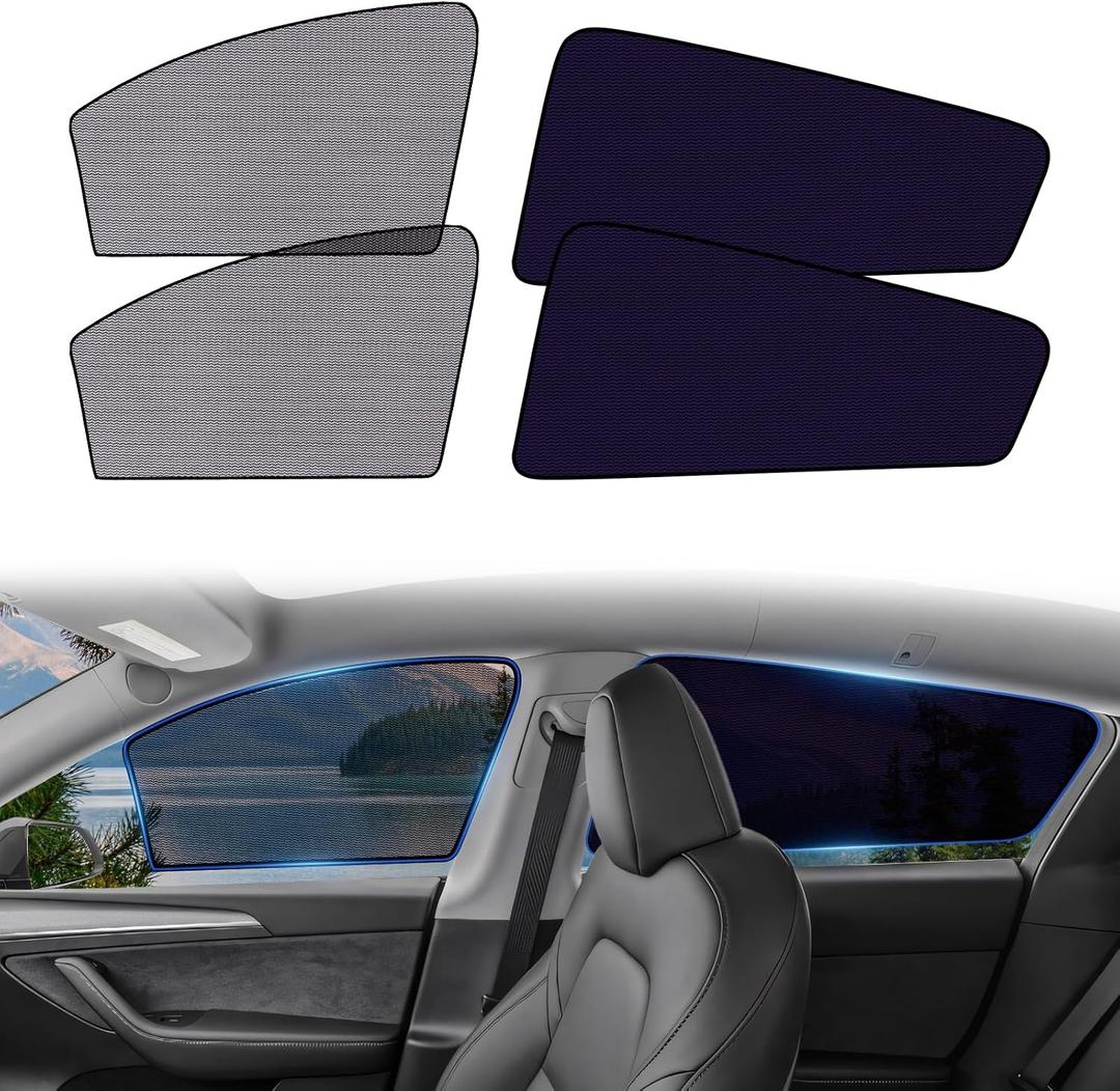 XCBYT Tesla Model Y Window Shades (20202024) - Static Cling Privacy Rear Side Window Covers, Clear Front Half Window Shades, Easy Install, No Residue (4 PCS)