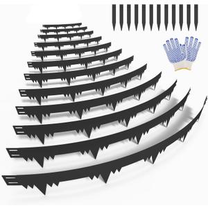 Metal Landscape Edging Border 12 Packs 42'' L x 4.5'' H, Galvanized Steel Garden Edging Border with 12 Stakes, Hammer-in Lawn Edging for Landscaping, Flower Bed, Yard, Pathway, Tree Ring (42ft Total)