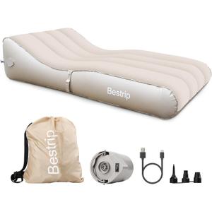 Bestrip Inflatable Couch with Built in Pump - Upgraded Extra Size Air Lounger Sofa, Portable Blow up Mattress Bed with Storage Bag, Inflatable Bed for Home, Camping & Guests (Full, Khaki)