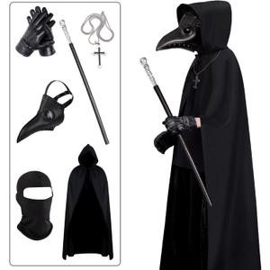 Halloween Plague Doctor Mask Steampunk Horror Scary Halloween Plague Doctor Mask Costume Props for Party Prom Gifts Set 6 in 1 for Men Women Kids (6 PCS)