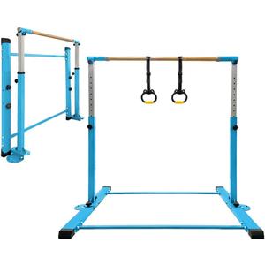 Gymnastics Bar for Kids Girls Ages 3-15 with Ring for Home Indoor Training Equipment- Steady Steel Construction, Anti-Slip, Easy to Assemble, 3' to 5' Adjustable Height