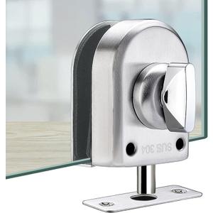 Fits on 1/2" glass 0.39" -0.47" Glass door lock Stainless Steel Glass Door Lock Floor Latch Lock Bolt Ground Lock for Bathroom Toilet Shop Glass Doors (102-E/Silver)