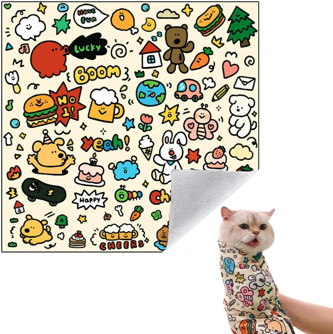 Cat Wrap for Cutting Nails,Cat Grooming Wrap,Cat Restraint for Nail Clipping, Cat Restraints for Grooming Anti-Scratch/Escape Self-Adherent Cat Swaddle Wrap Calming & Holding Cat(M (Within 9.9lbs))