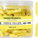 haisstronica 150PCS Yellow Heat Shrink Female Spade Connectors,AWG 12-10 Heat Shrink Female Spade Terminlas Kit,Speaker Wire Connector, Electrical Quick Disconnect Wire Connectors