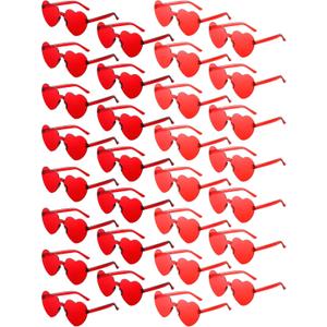 Konohan 50 Pairs Heart Shaped Sunglasses Bulk, Women Colorful Rimless Transparent Heart Glasses for Valentine's Day Party (Red, Dark Red)