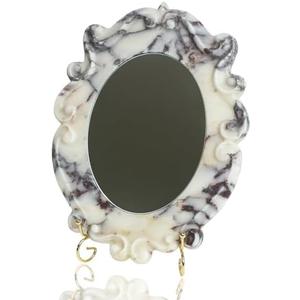 DUANYAN Marble Vintage Makeup Mirror with Stand, Oval Antique Vanity Mirror for Dresser, Baroque Tabletop Mirror for Bedroom/Living Room/Desk, 2-in-1 Mirror & Tray (12.8'' x 9.8'' Calacatta Viola)