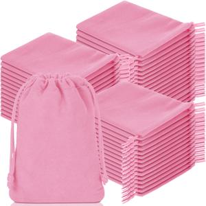 Wesnoy 200 Pieces Velvet Drawstring Pouch Bulk 2.76 x 3.54 Inches Small Jewelry Pouch Mini Gift Bags Gift Packaging Wrap Bags for Holiday Wedding New Year Party(Pink)