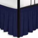 Biscaynebay Wrap Around Bed Skirts with Split Corners for Full Beds 15" Drop, Navy Adjustable Elastic Dust Ruffles Easy Fit Wrinkle Resistant Silky Luxurious Fabric Machine Washable