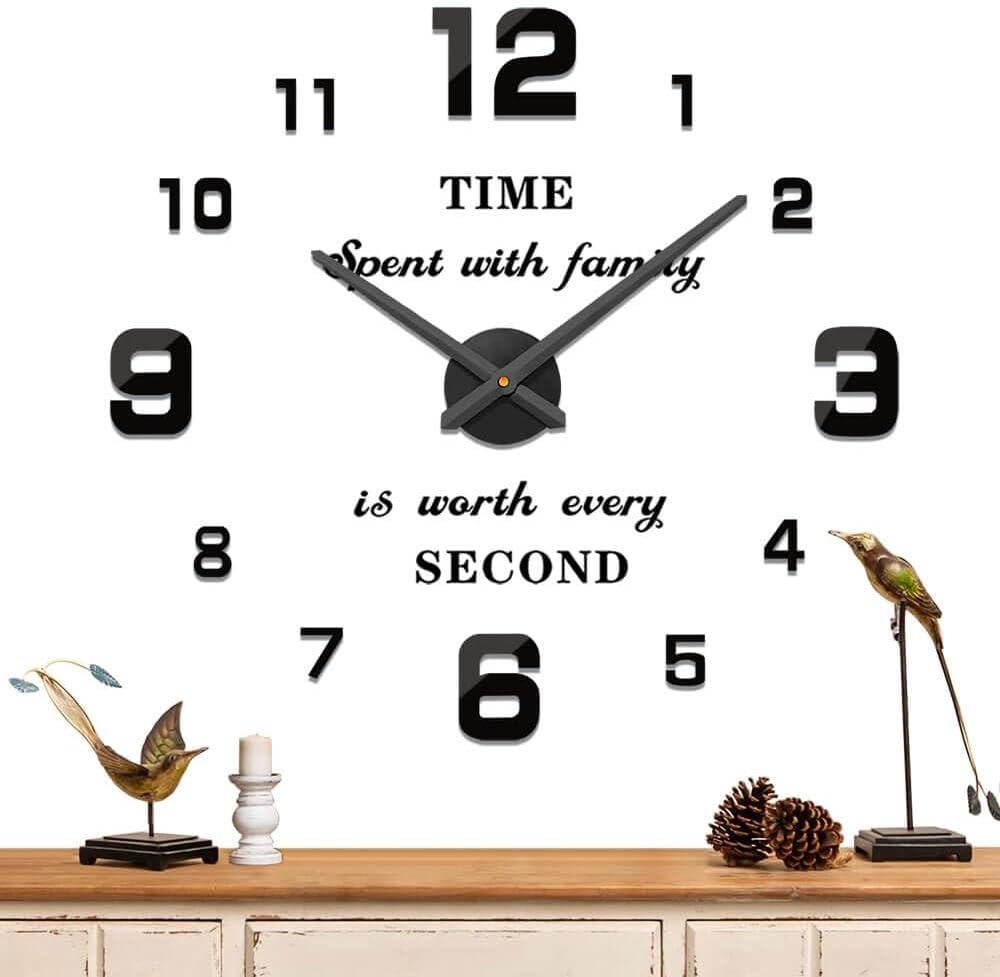 Mintime Modern Frameless DIY Wall Clock Large 3D Wall Watch Mirror Numbers for Home Office Decorations