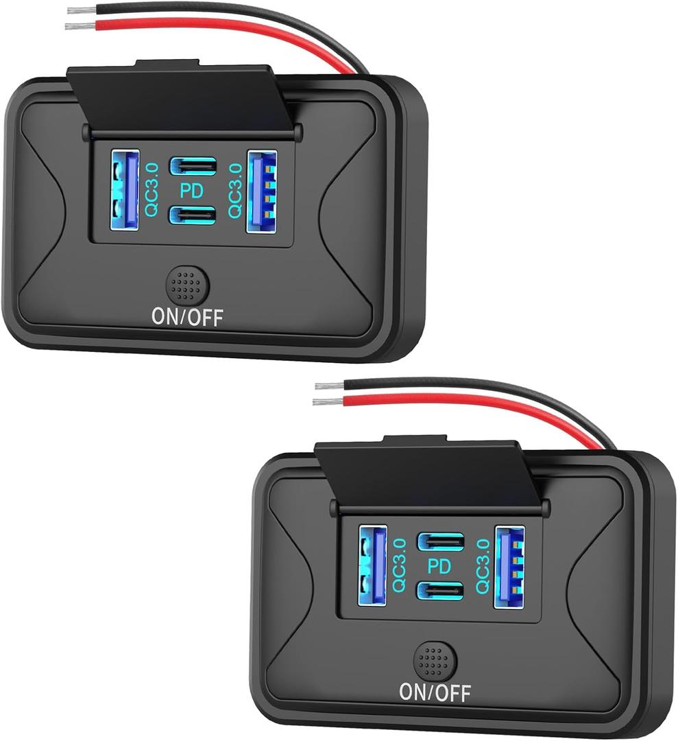 2 Pack 78W 4 Port 12V USB Outlet Wall Mount, Dual 36W PD & Dual 18W QC3.0 Lightweight Surface Mount Charger Socket Panel with Button Switch for Bus RV Truck Marine Golf Cart