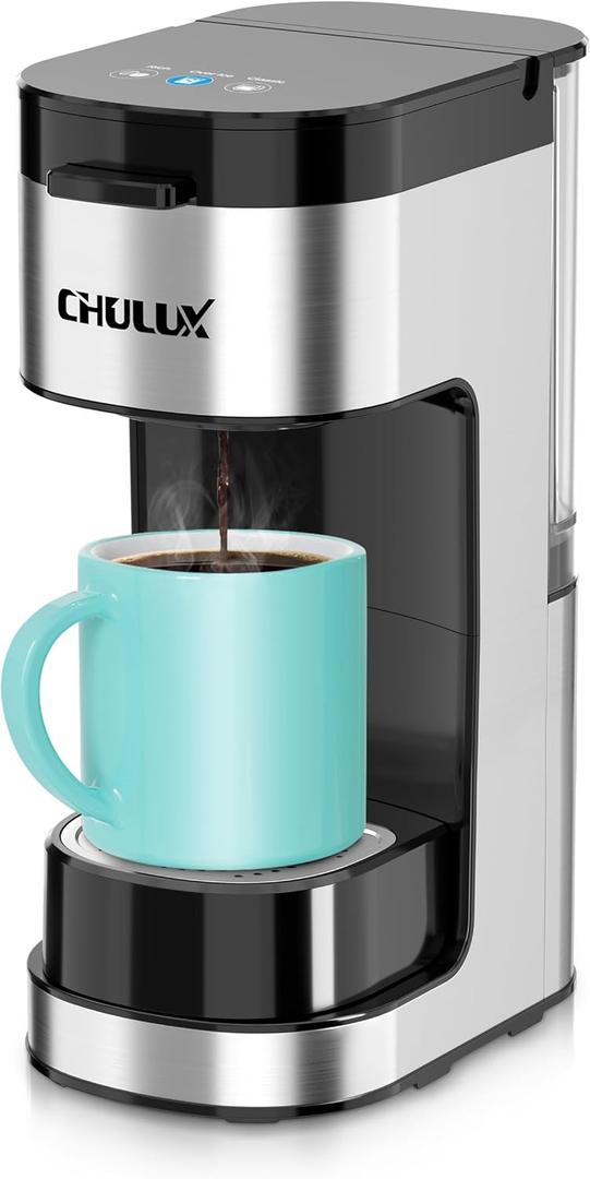 CHULUX Upgrade Single Serve Coffee Maker Machine for K Cup and Grounds with 2 Mins Brew One Cup, 3 Brew Choices, Removable 14oz Reservoir & Drip Tray