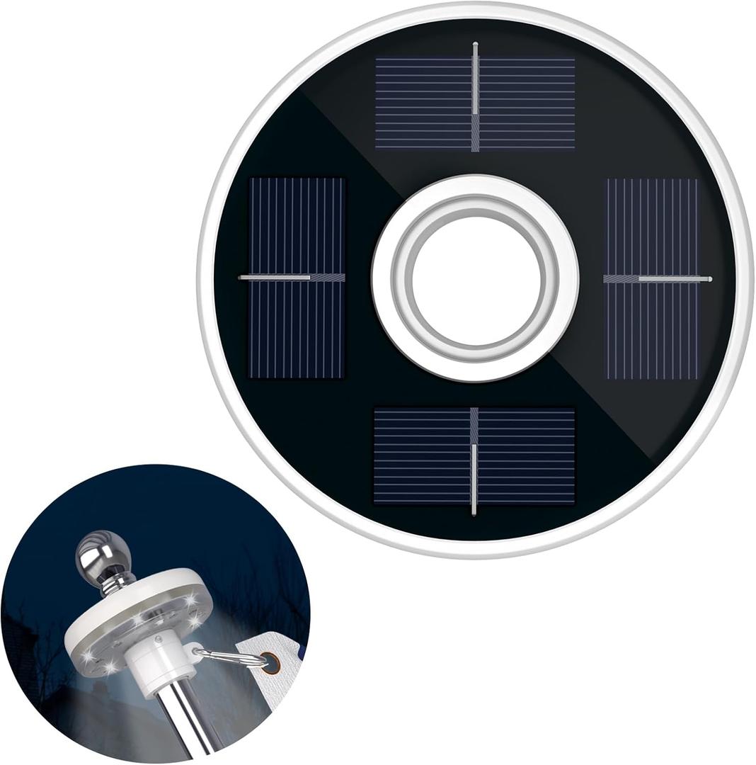 ZMTECH 1PC Solar Light for Flag Pole, Waterproof Outdoor Lighting for 5-10FT Flagpoles, Auto On/Off with Solar Charging, Fits 1in Diameter Poles (White)