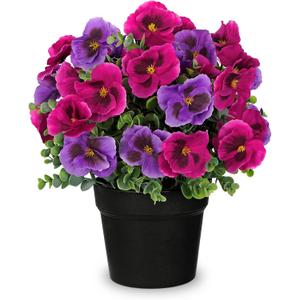 Briful Pansy Artificial Flowers, 13.7 Realistic Faux Pansy Flower in Black Pot, Fuchsia Fake Flowers for Indoor Outdoor Decor, Farmhouse Table Decor, All Seasons Flowers for Home Dining Porch Dcor