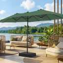 SUPERJARE 13FT Outdoor Patio Umbrella with Base Included, Double Sided Pool Umbrellas with Fade Resistant Canopy, Large Table Umbrella for Deck, Market, Backyard - Forest Green
