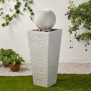 Glitzhome Outdoor Water Fountain with LED Light, Modern Oversized Sphere Pedestal Water Fountain with Submersible Pump, Modern Geometric Outdoor Fountains for Garden Patio Porch, 40.25" H (Sand)
