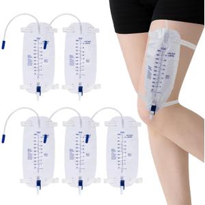 5-Pack 1000ML Leg Bags for Urine Collection, Comfortable & Discreet with Easy Flip-Tap Drain, Leak-Proof Design for Active Lifestyle