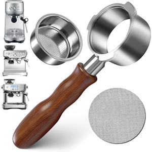 54mm Bottomless Portafilter for Breville Barista Express Pro Touch, Naked Portafilter with 18-20g Filter Basket & 53.3mm Puck Screen, 304 FG Stainless Steel, Walnut Handle Espresso Accessories