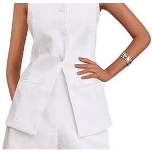 PRETTYGARDEN Women's 2 Piece Sets 2026 Summer Trendy Button Down Suit Vest Tops High Waisted Shorts Business Casual Outfits (White, Small)