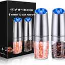 Gravity Electric Pepper and Salt Grinder Set, Salt and Pepper Mill & Adjustable Coarseness, Battery Powered with LED Light, One Hand Automatic Operation, Stainless Steel (Set/Silver) (2.5*2.5*7.9inch)