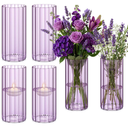 6 Pcs 4 Inch Tall Glass Ribbed Cylinder Vases Clear Floating Candle Flower Vase in Bulk, Hurricane Candle Holder for Wedding Housewarming Gift Table Centerpieces