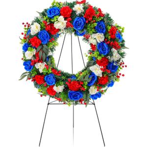 Crowye 2pcs Memorial Day 4th of July Grave Wreaths with Stand Set 23. 62in Cemetery Wreaths 30in Easel Patriotic Gravestone Headstone Independence Day Decor(Classic Cemetery Style)