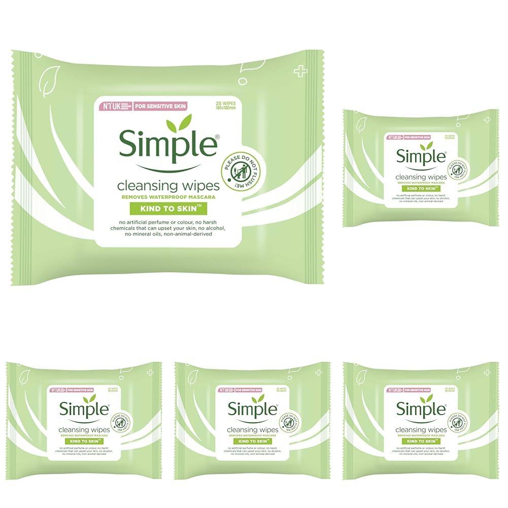 Simple Kind To Skin Cleansing Facial Wipes 25 (Pack of 5)