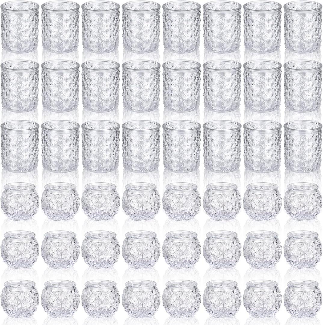Maxdot Votive Candle Holders Set of 48- Round Glass Candle Holder Bulk for Wedding Home Decoration, Tea Lights Holders for Wedding Shower, Party Gift(Clear)