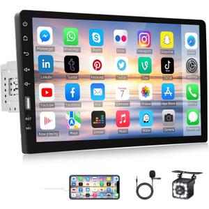 Single Din Car Stereo with Bluetooth 9 Inch HD Touch Screen Car Stereo with Backup Camera + External Microphone + FM MP5 Player Car Audio Receivers Support Mirror Link SWC USB EQ Car Radio