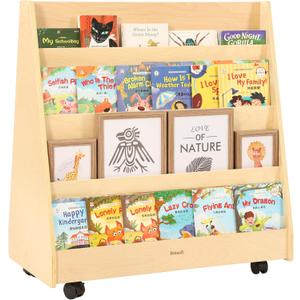 Kids Bookshelf for Toddlers and Babies, Double-Sided Wooden Montessori Bookshelf for Kids Room, Baby Book Shelf with Storage for Nursery, Classroom, Playroom