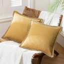 Phantoscope Pack of 2 Farmhouse Decorative Throw Decorative Pillow Cover Burlap Linen Trimmed Tailored Edges, Mustard Yellow, 22 x 22 inches