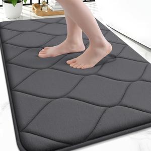 Smiry Memory Foam Bath Mat 30''x20'', Ultra Soft Non-Slip Bathroom Rug, Plush Water Absorbent Quick Dry and Machine Washable Floor Mat for Shower, Tub & Home Decor, Dark Grey