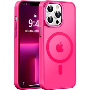 Newfuture Designed for iPhone 13 Pro Max Case with Magnetic [13 FT Military Drop Protection] [Compatible with Magsafe] Slim Translucent Matte Shockproof with Anti-Fingerprint Phone Case, Hot Pink