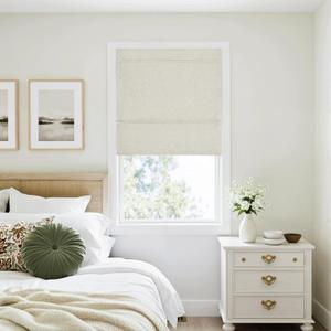 RYB HOME 100%Blackout Roman Shades for Windows, Linen Fabric No Drill Magnetic Blind with Adhesive Tape, Thermal Insulation Cordless Roman Blind for Bedroom Window/French Door, W26xH64, Beige, 1 Panel