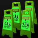 4 Pcs 24 Inch Large Slow Down Kids at Play Sign - Reflective Kids Playing Sign for Street Double Sided Children at Play Safety Signs for Street Portable Handle Neighborhood Yard School Park(Green), 24x12 Inches
