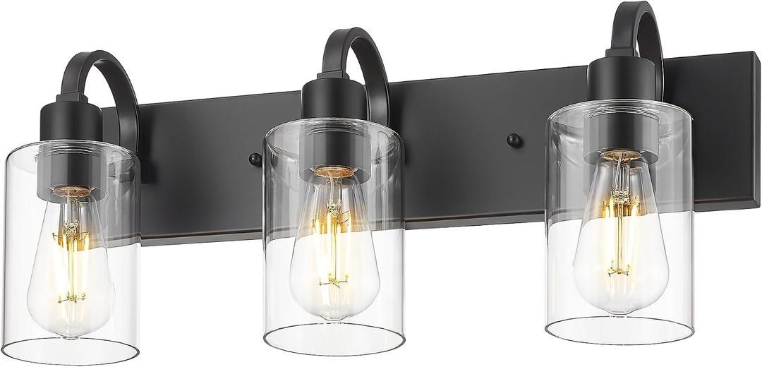 Emliviar 3-Light Bathroom Vanity Light Fixture, 21.9" Black Modern Wall Sconce with Clear Glass Shade, YCE237B-3W BK