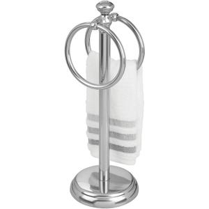 mDesign Steel Towel Rack Holder Stand with 2 Hanging Rings for Bathroom Vanity Countertops - Space Saving Hand Towel Holder - Hyde Collection - Chrome