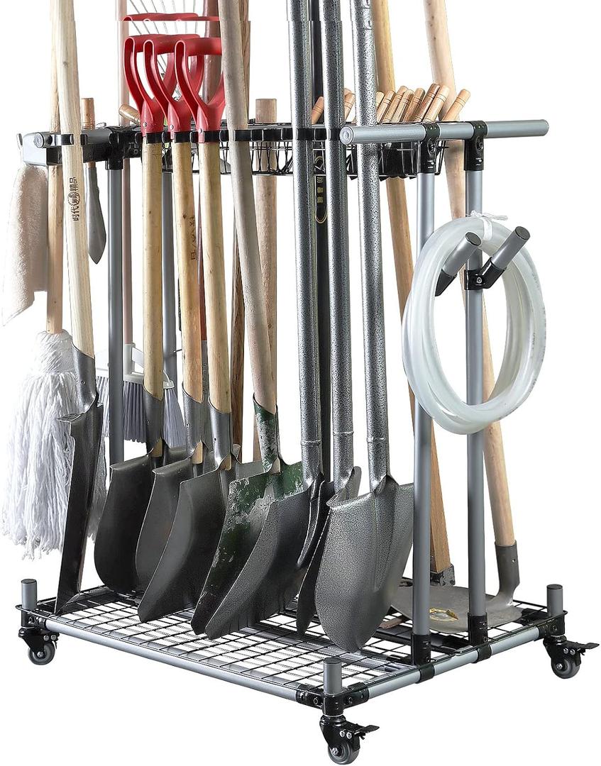 Heavy Duty Garden Tool Organizer Larage Storage Holder Storage Large Long Farming Tools Lawn Tool Metal Rack Shovel and Rake Organizer