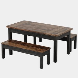 Tribesigns 55" Dining Table Set, 3 Pieces Wood Kitchen Table with 2 Benches