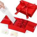 Resholder Money Pull Box for Cash Gift Graduation Money Pull out Gifts with 8 Rose 2 Greeting Card 1 Light String for Teacher Husband Wife Birthday Anniversary Christmas(Red)
