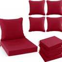 Summsun Waterproof Patio Cushions for Outdoor Furniture, Fade Resistant Back Pillow and Seat Cushion Set for Couch Replacements, 24 x 24 Inch, Red, Set of 4
