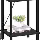 TUTOTAK End Table with Charging Station, Side Table with USB Ports and Outlets, Nightstand, 2-Tier Storage Shelf, Sofa Table for Small Space TB01BK040, Black