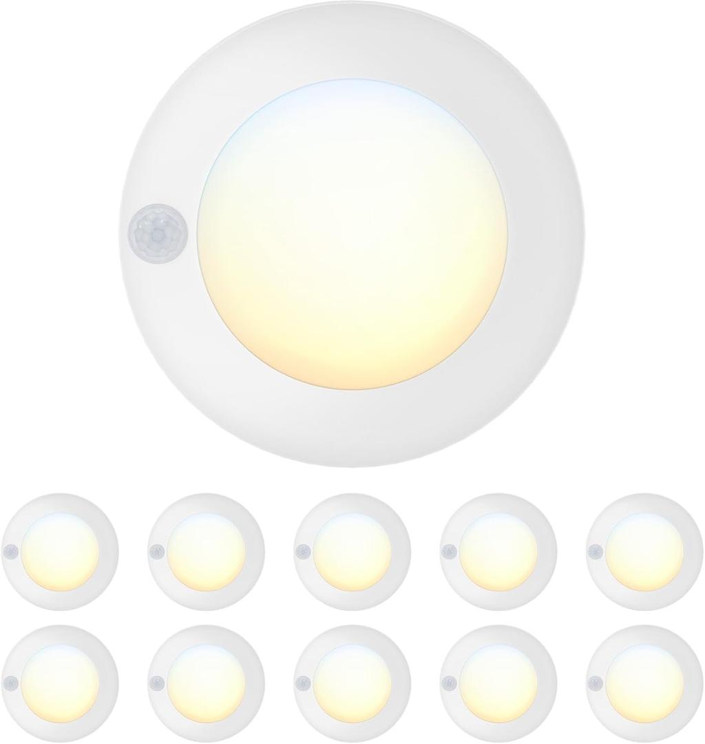 4 Inch Field Selectable 5CCT LED Motion Sensor Ceiling Light, 120V Wired Closet Light, 10 Watts, 600Lm, CRI80+, Non-dimmable, ETL Certified, Wet Location, Round/White, 10 Pack