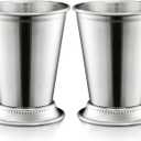 ZEAYEA Set of 2 Mint Julep Cups, Classic Stainless Steel Glasses for Party Bar Home Restaurant, 12 oz Metal Cocktail Glasses for Beer Juice Beverage, Silver