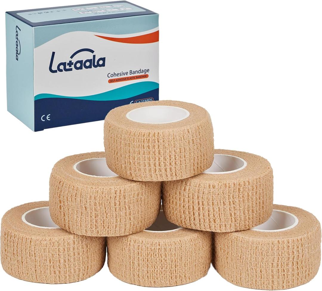 6 Pack,1 x 5 Yards Self Adhesive Bandage Wraps for Sports, Cohesive Bandages, Athletic Tape for Wrist, Ankle, Hand, Leg,Skin Color,Vet Wrap