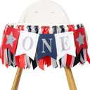 Red White and Blue 1st Birthday Highchair Banner - Patriotic First Birthday Party Decoration, Independence Day ONE Highchair Banner for Baby, Fourth of July Photo Props Cake Smash, 4th of July Party Supplies (Multicolor)