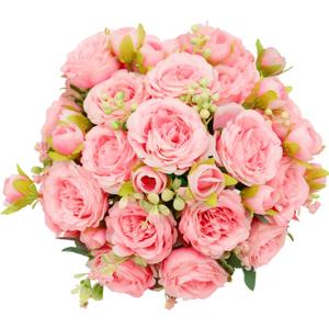 2 Pack Artificial Flowers Bouquet, 10 Pcs Austin Roses Silk Flowers Heads, Fake Peonies Flower for Home Decor Table Centerpieces Wedding Bridal Bouquet Mother's Day Valentine's Day, Pink