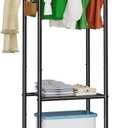 Garment Rack with Storage Shelves, Heavy Duty Rolling Clothes Organizer on Wheels for Hanging Clothes, 73 Inches Small Clothing Racks, Black